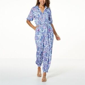 Kathy Ireland Fashion 360 Paradise Pleasure Jumpsuit Paisley Peacock - XS
